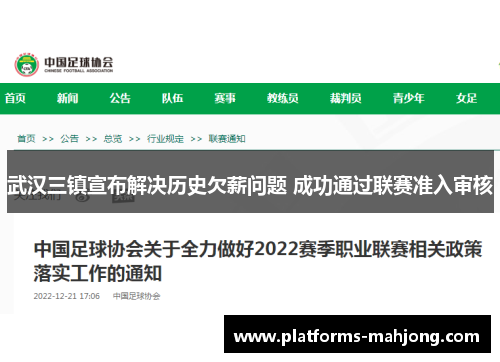 武汉三镇宣布解决历史欠薪问题 成功通过联赛准入审核